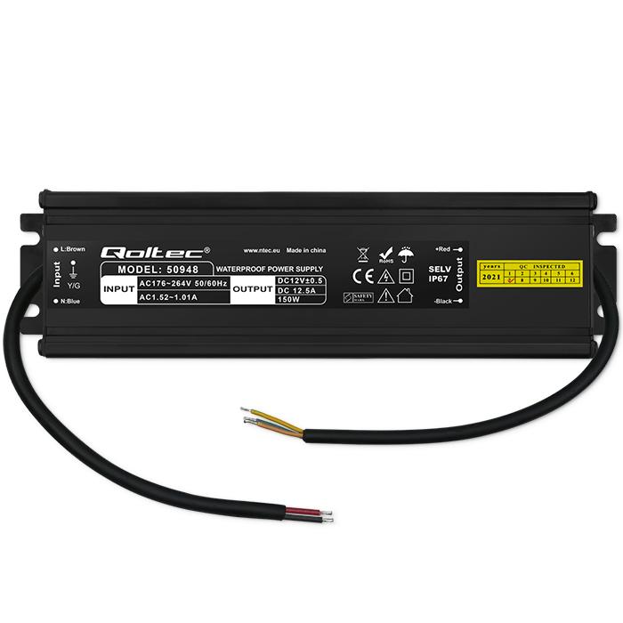 Qoltec LED Switching Power Supply IP67 | 60W | 12V | 5A | Waterproof | Black