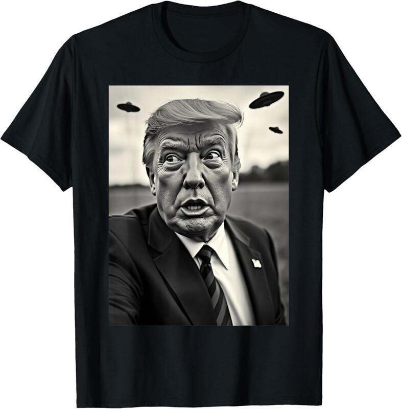 Смешная Селфи Трампа С НЛО Странный Дизайн Инопланетянина Унисекс Футболка