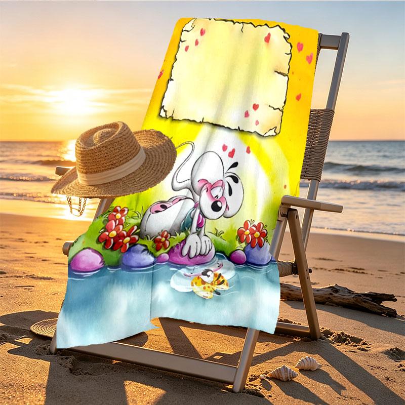 Diddl Print Beach Towel Design, Soft, Lightweight. for Home Bathroom, Spa, Pool, Yoga, Surfing, Camping, Gift for Family, Friend