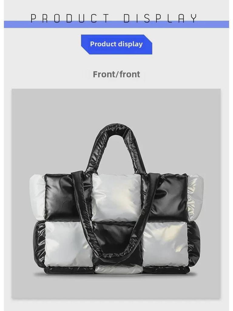 Женская легкая черно-белая клетчатая сумка-тоут – мягкая, пуховая сумка через плечо