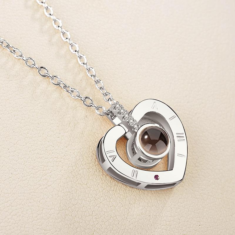Necklace 100 Languages I Love You Projection Heart Pendant Necklace For Mother's Day Gifts