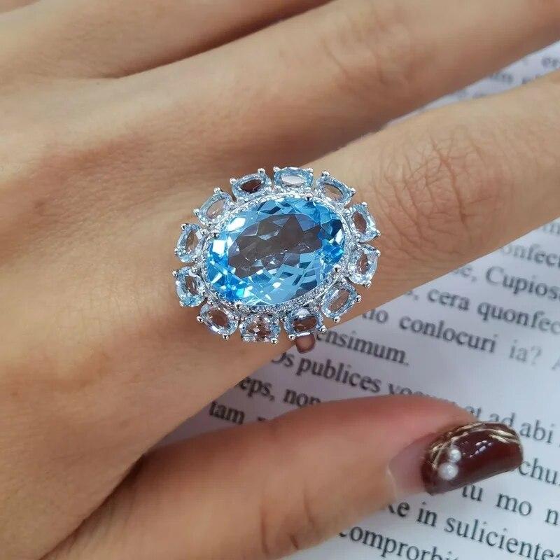Sace Gems 925 Sterling Silver Sky Blue Topaz Gemstone Rings for Women Engagement Cocktail Party Fine Jewelry