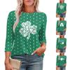 Women's Fashion Round Neck Seven Sleeve St. Patrick's Day Printed Pleated T-Shirt Top