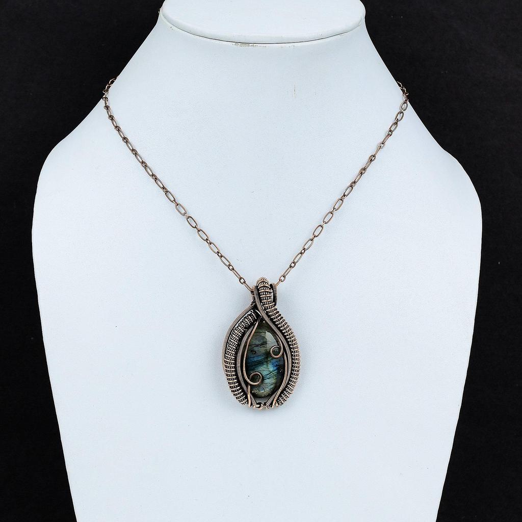 Подвеска из лабрадорита, подвеска из медной проволоки, ювелирное изделие ручной работы, оригинальный кулон из драгоценного камня, медное ювелирное изделие, подарок для женщин, подвеска из камня по дате рождения