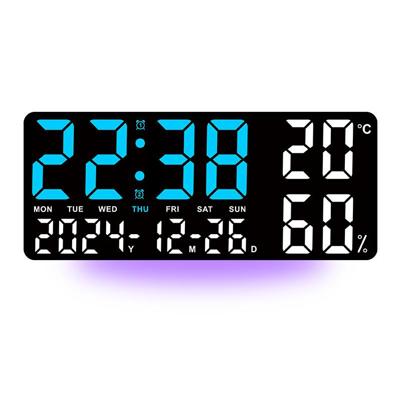 Large Digital Wall Clock with 7Colors Mood Light Remote Control Dual Alarm Timing Countdown Table Clock 12/24H Auto Dimmable LED Alarm Clock