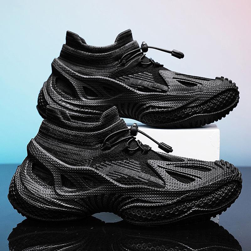 Men's Shoes Summer New Breathable Fly-woven Mesh Trend Elastic Band One Pedal Casual Platform Sports Dad Shoes
