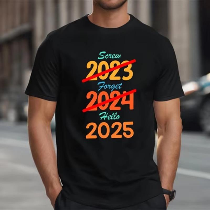 С Новым годом 2025, футболка с 3D-принтом, повседневная модная футболка с уникальным узором, веселый рождественский фестиваль, модная популярная футболка