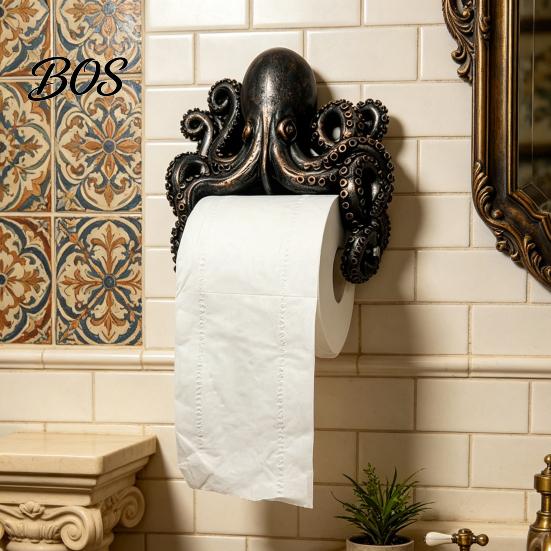 Resin Octopus Roll Holder Ocean Toilet Paper Holder, Turtle/Octopus/Shark Shape, Wall Mount Space Seaside Bathroom Ornament Saving Organizer,