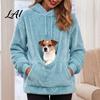 Drawstring Hooded Sweatshirt Women Pet Pouch with Kangaroo Fuzzy Hoodie Oversized Warm Fleece Pullover Top Pouch Dog Cat Carrying for Fall