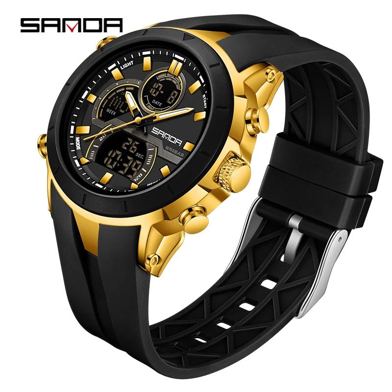 Мужские спортивные часы SANDA G Style, роскошные, водонепроницаемые, с хронографом, кварцевые наручные часы, светодиодные, аналоговые, цифровые, дата, неделя, многофункциональные часы