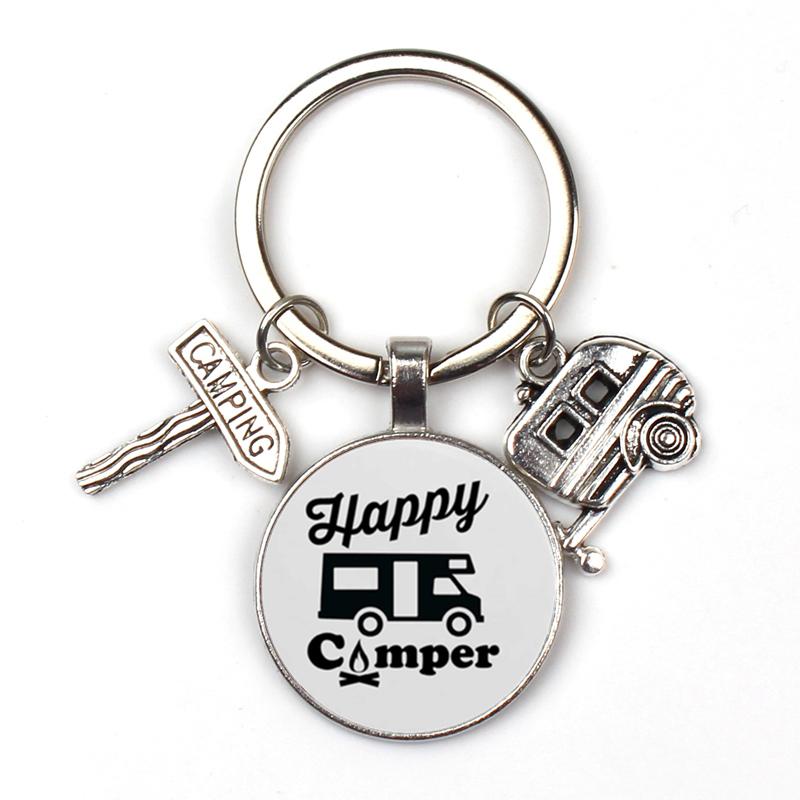 New Cute Camper Wagon Keychain I Love Camping Keychain Trailer Signpost Keychain Vacation Travel Memorial Gift
