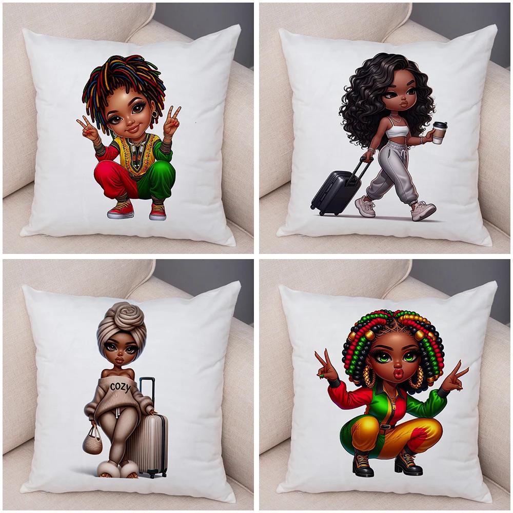Мода Мультяшная Африканская Девушка Наволочка Мягкая Плюшевая Наволочка для Подушки для Дивана Домашний Декор Милая Черная Женщина Наволочка для Подушки