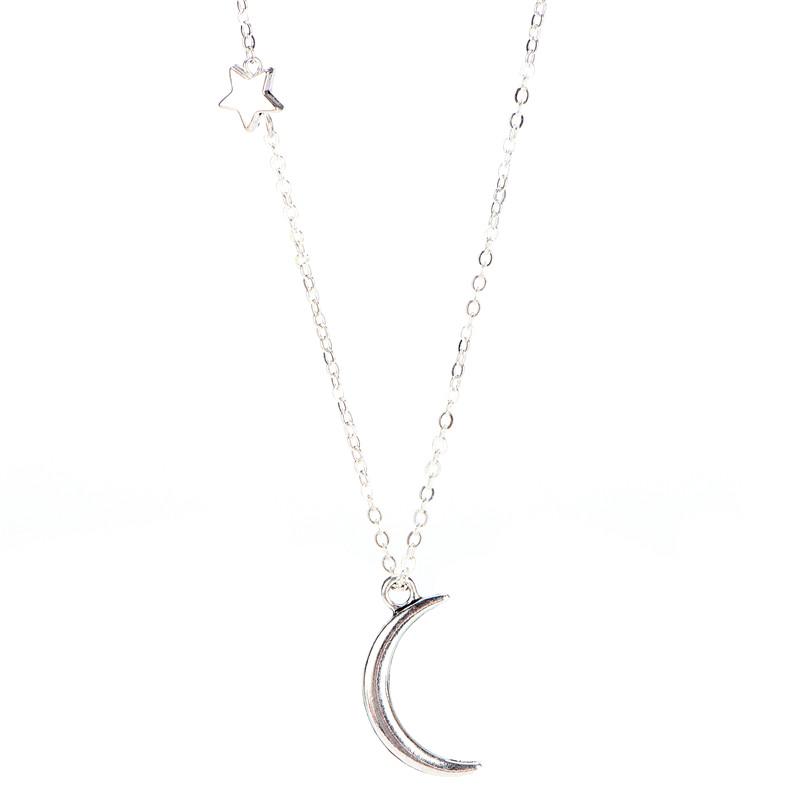 Ожерелье с подвеской «Луна и звезда» с колье-чокером, золотое серебро, длинная цепочка, женские украшения