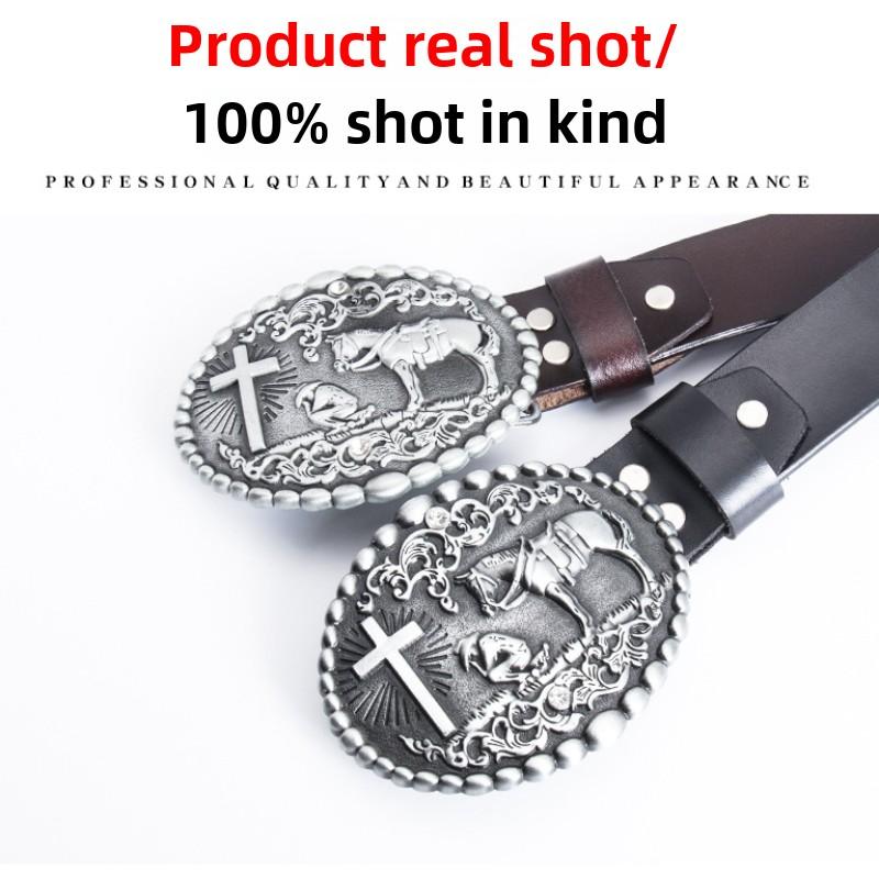 Ремень Western Cowboy Horse Cross из цельной коровьей кожи в винтажном стиле