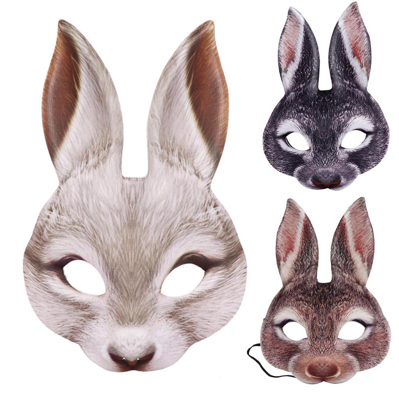 Раскрашенная маска кролика на пол-лица Косплей костюмы Унисекс Реквизит Животное Вечеринка Маскарад Хэллоуин Аксессуары