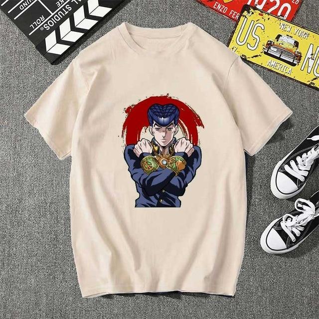 Аниме JoJo's Bizarre Adventure 2026 Лето Новая 100% хлопковая футболка Josuke Higashikata унисекс Короткий рукав свободная Y2K арт-рубашка