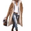 Women Winter Coat with Hood Padded Plush Lined Double-sided Wearable Outerwear Warm Large Pocket Zipper Closure Mid Length Overcoat