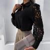 Spring Women Hollow Out Solid Color Shirt Long Sleeves Casual Loose Tops Plus Size