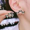 New Stylish Black Crystal Leaf Stud Earrings for Girls Korean Fashion Women Small Earring Gold Color Twisted Jewelry