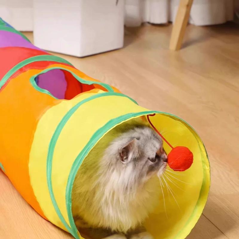 Foldable Rainbow Cat Tunnel 3-Way Interactive Pet Toy - Large Y-Shape Collapsible Play Tube for Kittens & Small Animals
