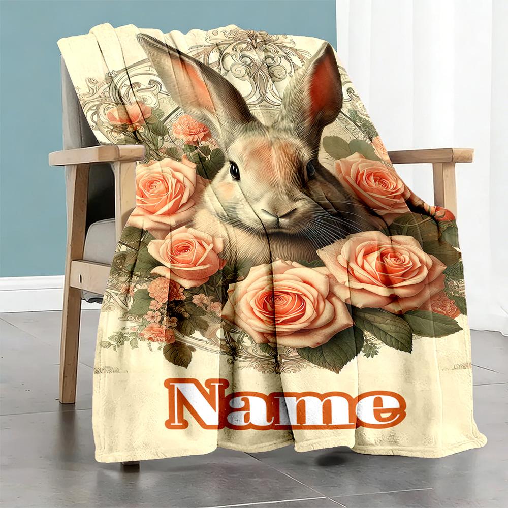 Rabbit Personalized Text Blanket Throw Personalized Blanket Ultra-Soft Throw For Office Chair Picnics Seaside Living Room Four Seasons Universal