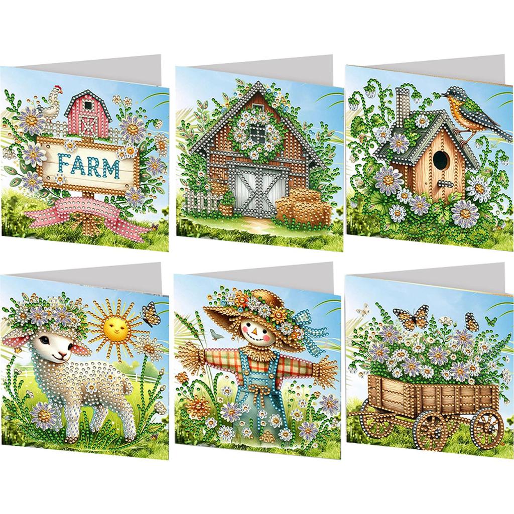 6Pcs Easter Rabbit Rhinestone Painting Card Kit Diamond Daily Wish Card Diamond Painting Greeting Card for Holiday Party Favors