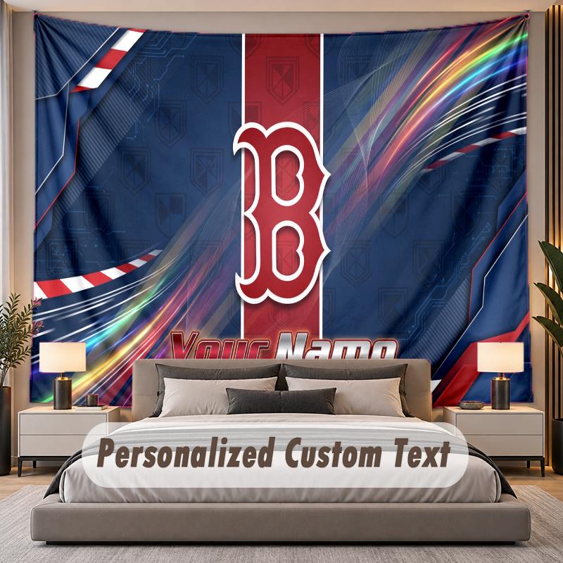 Custom Name Text Tapestry Boston Red Sox Personalized Polyester Wall Tapestry For Bedroom And Room