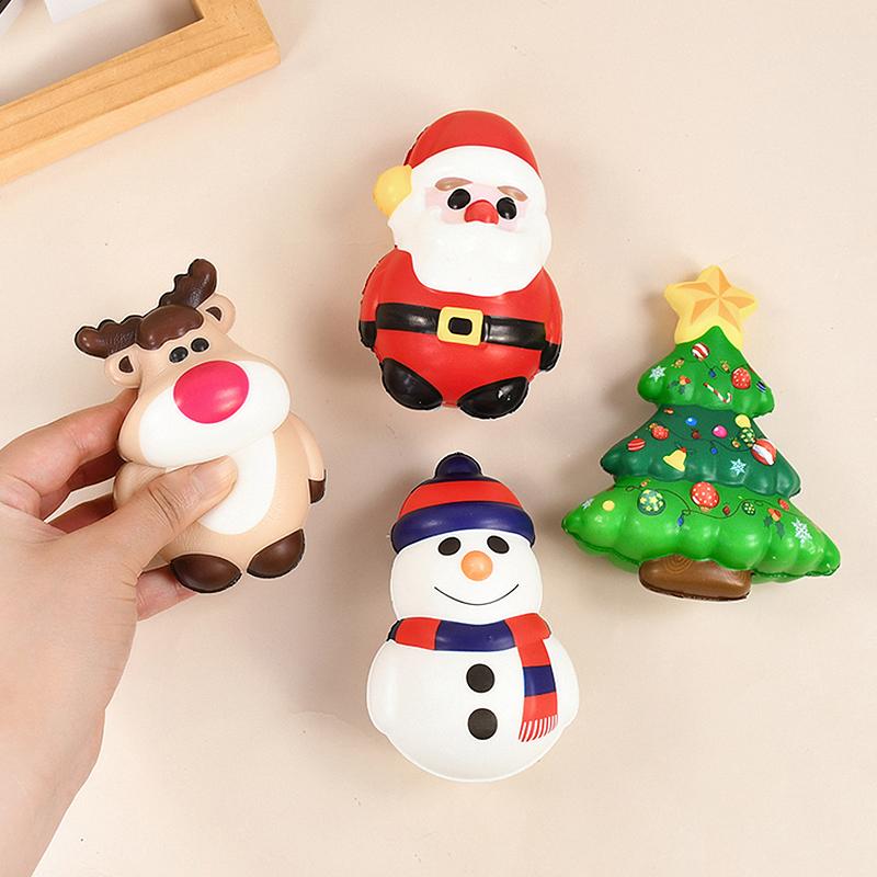 4pcs Christmas Anti-Stress Relief Toy Santa Claus Xmas Tree Squeeze Bounce Toy Kids New Year Gift Christmas Party Decor