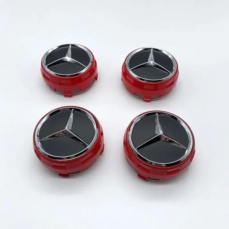 New C200 E200  For Mercedes Benz For Mercedes Benz AMG 4pcs 75mm Black Red Raised Car Styling Wheel Center Cap A0004000900