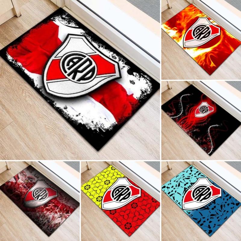 River Plate FC Red White Flag Ink Border Shield Crest Print Doormat Argentine Football Entrance Floor Mat Soccer Fan Home Decor Mat