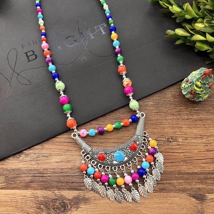 Vintage Personality Handmade Necklace Bohemian Sweater Chain Moon Flower Beads Versatile Headdress Women's Accessories