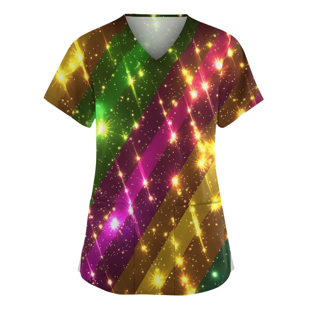 Женская мода V-образный вырез короткий рукав комбинезон с карманами принт топы одежда