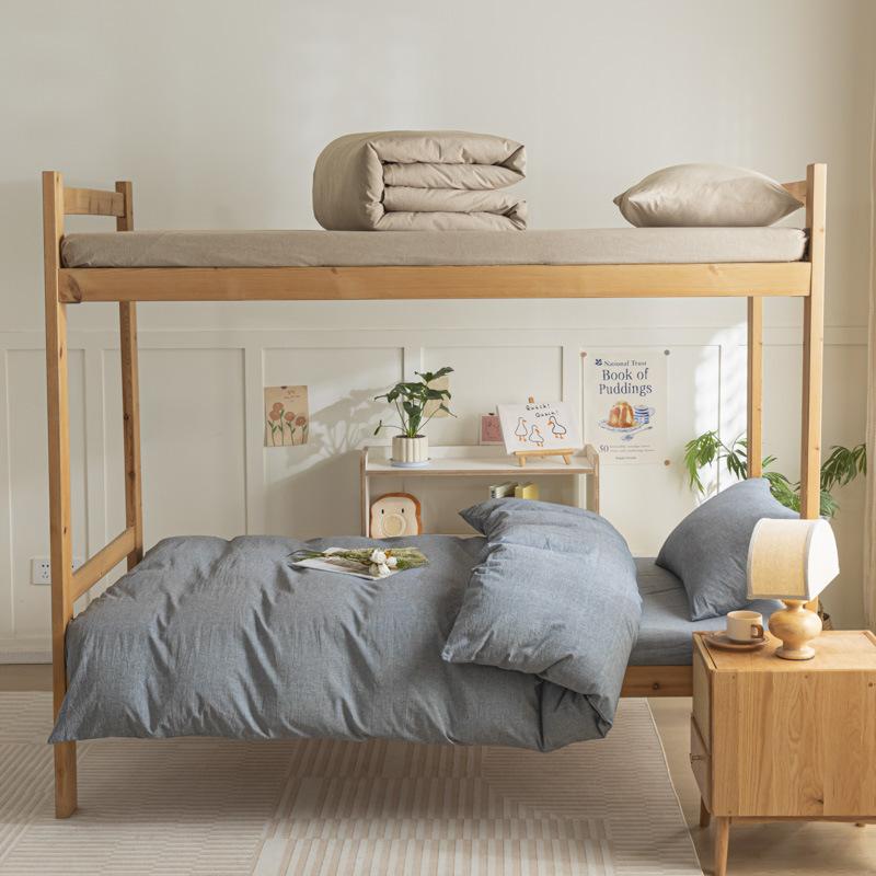 Хлопок Стиранный Хлопок Односпальное Постельное Белье Пододеяльник Студенческое Общежитие Чистый Хлопок Постельное Белье Комплект из Четырех Предметов Простыня Пододеяльник Простой Комплект из Трех Предметов