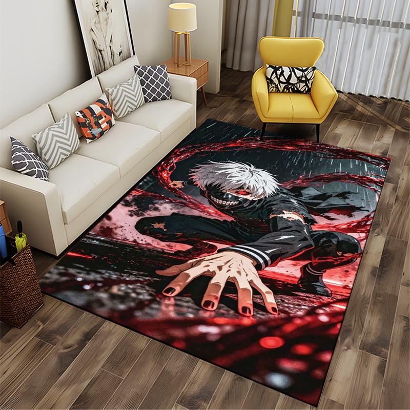 Anime-Inspired Carpet with White-Haired Character and Red Theme Suitable for use as an anti-slip for living room bedroom sofas