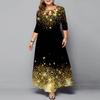 Plus Size Winter Digital Gold Maxi Print Women Dress Elegant Long Women Wedding Party Night
