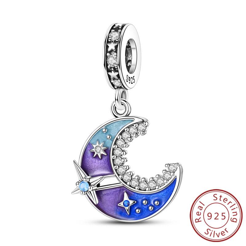 New Original Copper Charms Bead Luminous Rose Cat Planet Star Moon Pendant Fit Women Bracelet Necklace Jewelry Gift