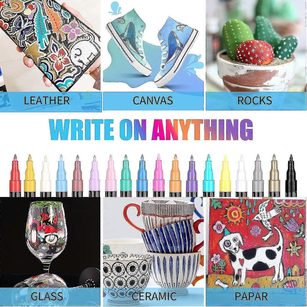 Acrylic Paint Pens For Rock Painting Kit, Glass,craft,ceramic, Stone,fabric,wood, 18 Colors Permanent Marker Pen,arts And Craft Sets For Adults Kids,c