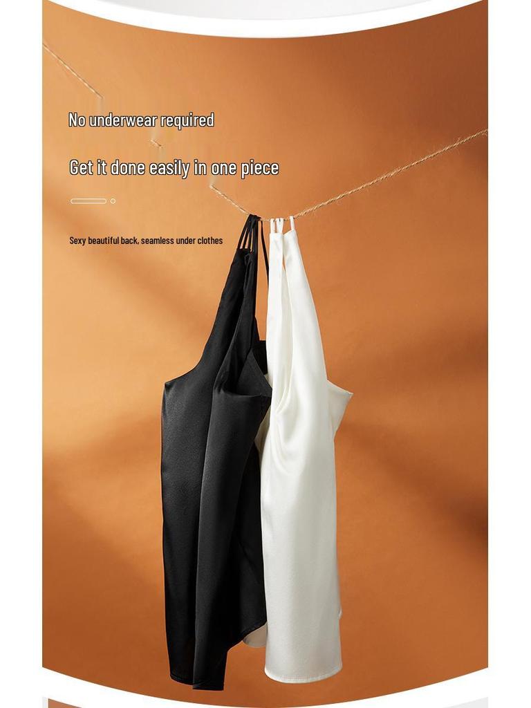 Шелковая майка на бретелях с кружевными чашками Guolian - 19 момме сатин, красивый дизайн спины