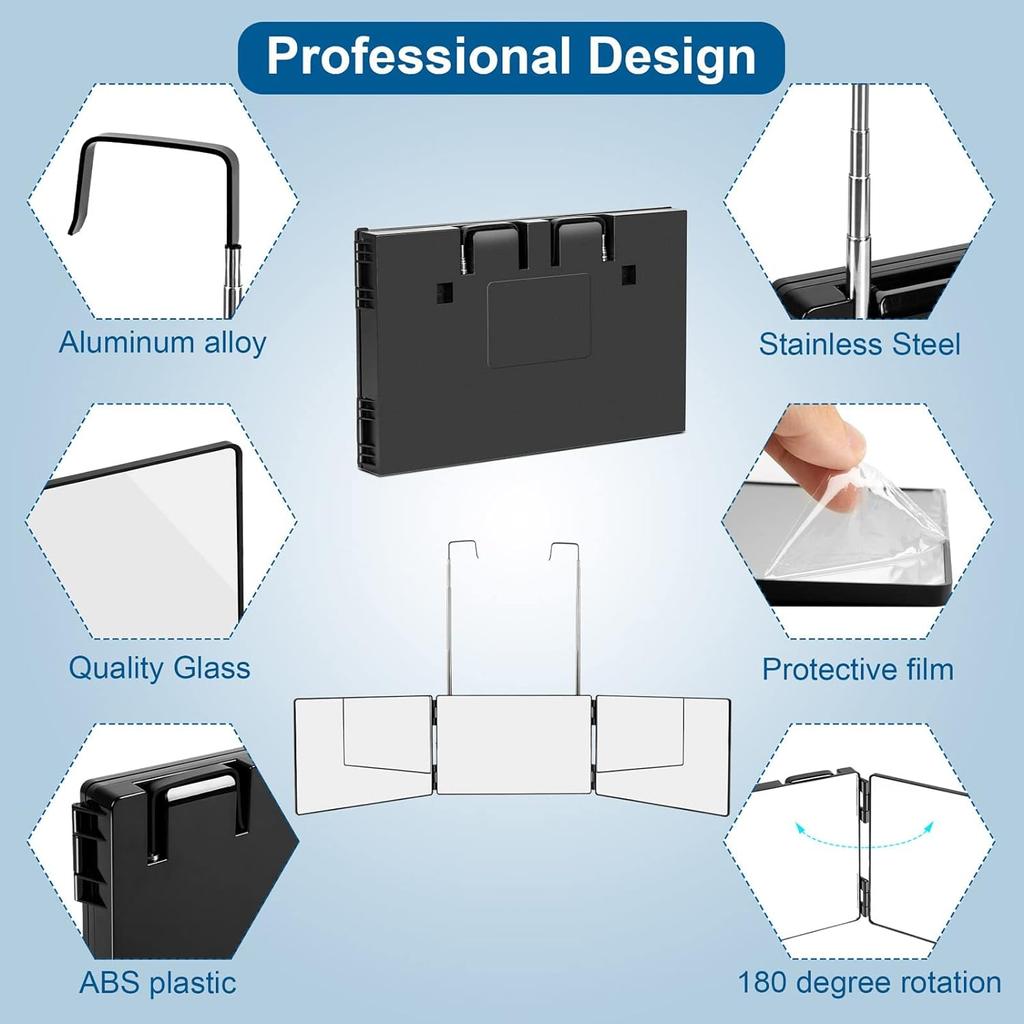 Three Mirror Foldable 360-degree Make-up Mirror Telescopic Hanging Selfie Mirror for Hair Coloring and Braiding DIY Hair Cutting