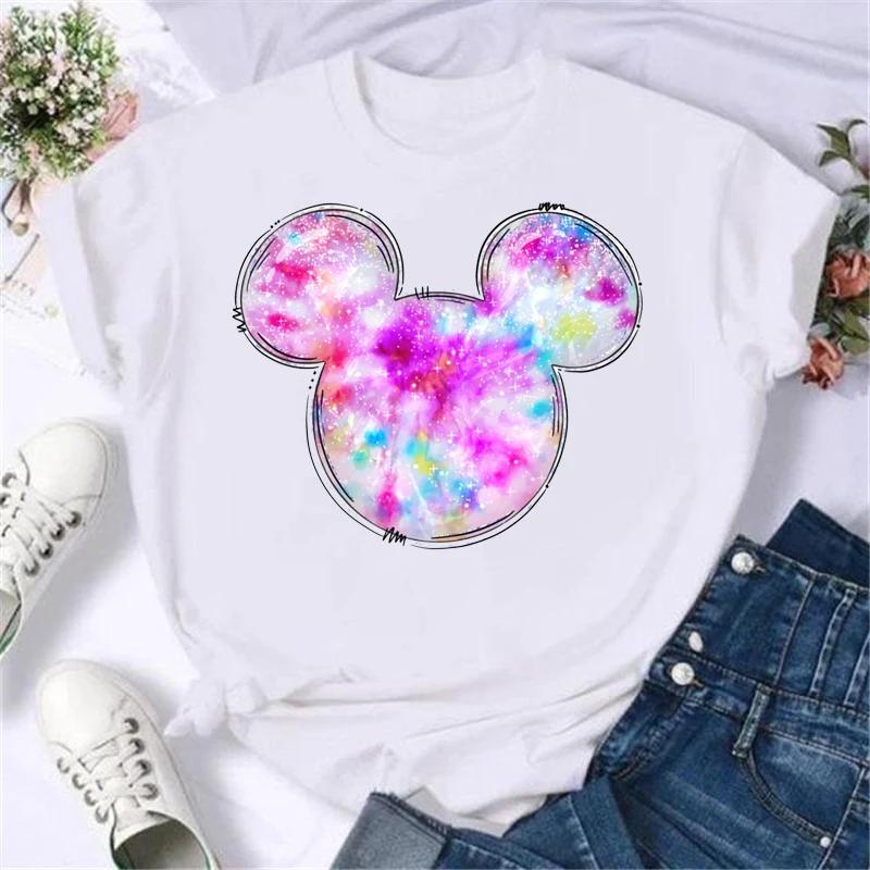 Disney Мода Микки Маус Леопардовая Голова Минни Футболка Женская Футболка Мультяшный Графический Принт Футболка Стритвир Мужские Топы Одежда