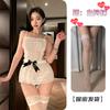 Sex Set Women's Sexy Underwear Pearl Suspender Tights Leaky Back Bow Lace Set