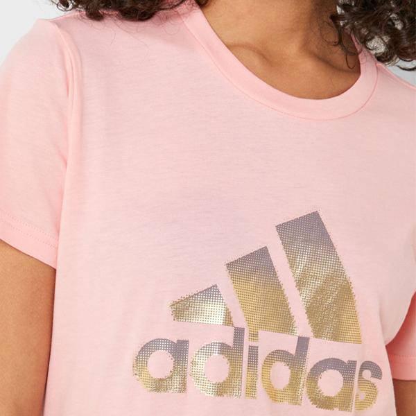 Adidas Футболка с коротким рукавом и круглым вырезом с принтом логотипа и алфавита, женская, розовая, FJ5013