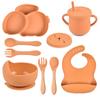 9PCS Rabbit Baby Silicone Tableware Kids Non-slip Sucker Bowl Plate Cup Spoon Fork Sets BPA Free Children's Feeding Dishes Utensils
