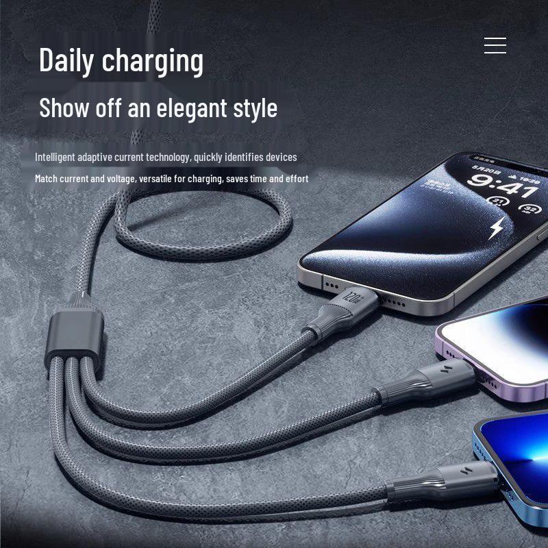 120W Roman Column Gold Fast Charging Cable for Huawei, Apple, and Android Devices