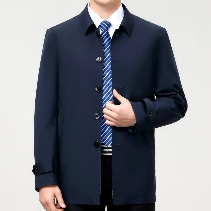 Весна и осень, новый стиль, мужская ветровка среднего возраста из шелка тутового шелкопряда, средней длины, деловая повседневная мужская тонкая куртка высокого класса с лацканами