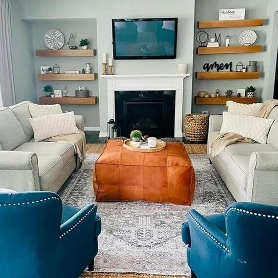 Винтажный замечательный марокканский пуф, кожаный пуф, коричневый пуф для ног