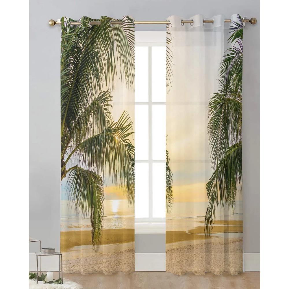 Summer Beach Palm Trees Sheer Curtains for Bedroom Living Room Decoration Window Curtain for Kitchen Tulle Voile Organza Drapes