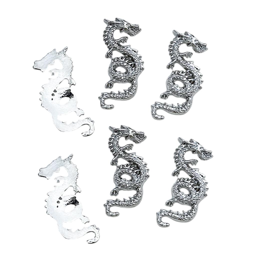 6pcs Metal Alloy 3D Snake Dragon Nail Charms Glitter Decorations for DIY Manicure Easy To Apply and Remove