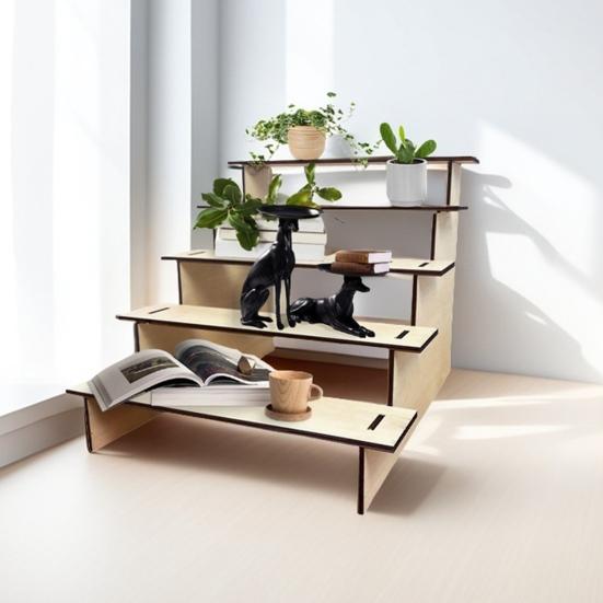 5-Tier Wooden Display Stand Tabletop Multi-tier Storage Rack Tiered Display Riser Stand