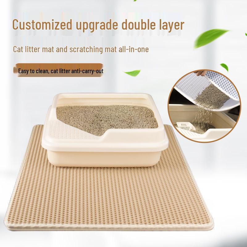 EVA Double-Layer Anti-Splash Honeycomb Cat Litter Mat with Washable Magic Tape for Pet Households